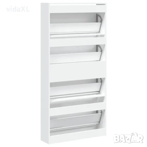 vidaXL Шкаф за обувки с 4 флип чекмеджета бял 80x21x163,5 см, снимка 8 - Скринове - 56146709
