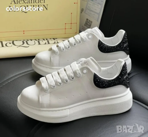Дамски бели кецове с велур и камъни Alexander McQueen/BR165s, снимка 2 - Кецове - 50942911