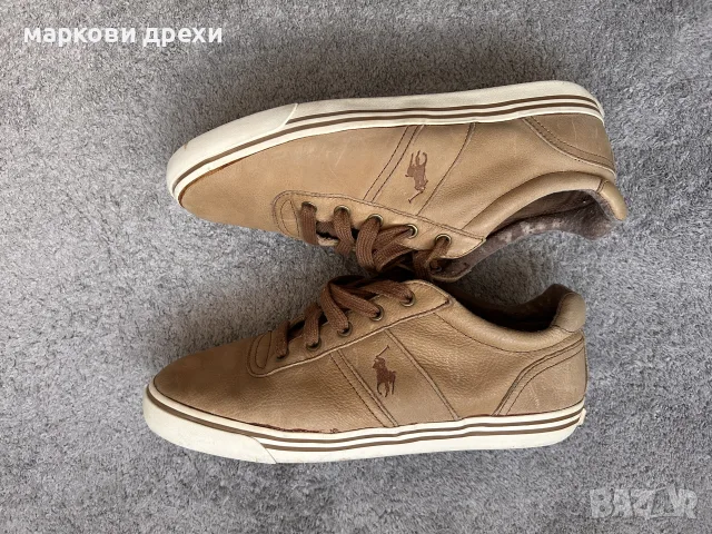 Ralph Lauren Polo Tan Lace Up Western Leather Sneakers Shoes Size 42