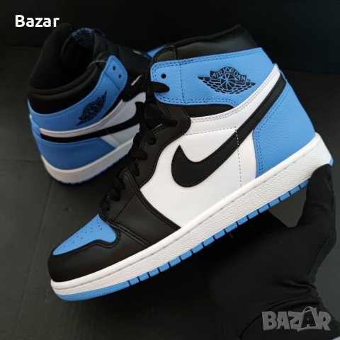 Nike Air Jordan 1 High UNC Blue Toe Нови Оригинални Мъжки Обувки Кецове Маратонки Размер 43 Номер, снимка 2 - Кецове - 40513476