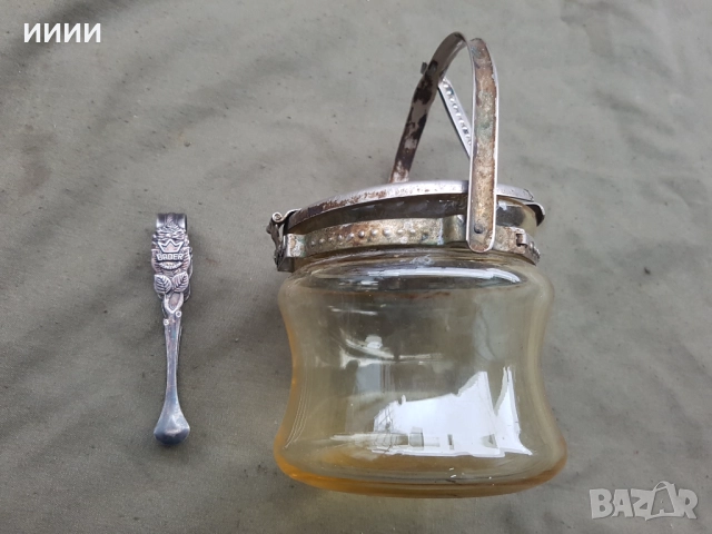 Посребрена захарница със щипка , снимка 3 - Антикварни и старинни предмети - 52378929
