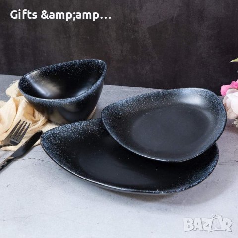 Порцеланов сервиз за хранене в черно 18 части, снимка 3 - Сервизи - 42919971