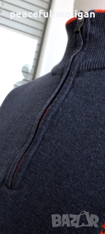 Hugo Boss Mens Navy Blue 1/4 Zip Long Sleeve Cotton Jumper Pullover Size XL /XXL, снимка 8 - Пуловери - 52949296