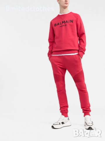 BALMAIN Red Ribbed Panel Logo Print Мъжко Долнище Анцуг size S и M, снимка 4 - Спортни дрехи, екипи - 38710524