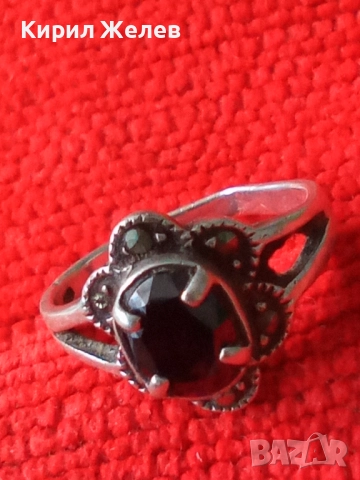 СТАРИНЕН МАРКАЗИТЕН СРЕБЪРЕН ПРЪСТЕН СРЕБРО 925 АВТОРСКИ с 2 ЩЕМПЕЛА и РЯДЪК ТЪМЕН АМЕТИСТ 48267, снимка 13 - Антикварни и старинни предмети - 50354750