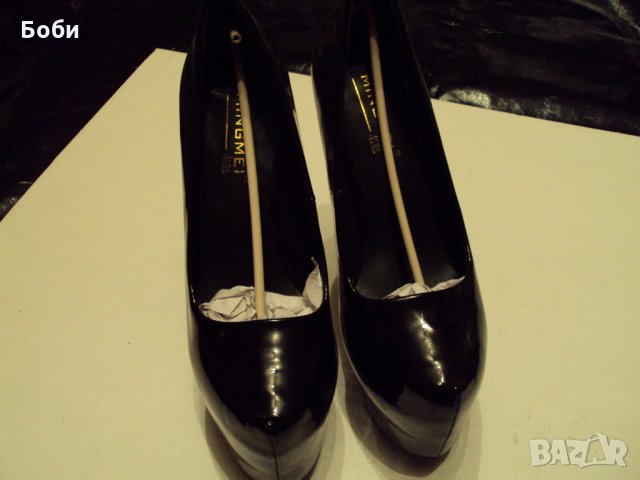 Черни лачени обувки с 18см ток, снимка 3 - Дамски елегантни обувки - 29922082