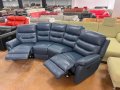 Син кожен извит диван четворка с ръчен релаксиращ механизъм, снимка 2