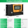 PWM соларен контролер за зареждане 12V/24V/36V/48V, 40A, с LCD дисплей и 4 USB изхода, снимка 2