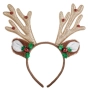Коледна диадема еленови рога кафяви със звънчета и брокат 12 см_1255090, снимка 1