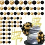 Комплект черни златисти топчета от стиропор с топер "Happy birthday" за декорация на торта , снимка 1