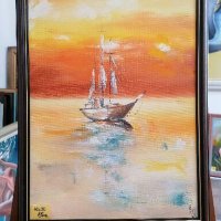 3бр.Морски Картини с маслени бои - морета и лодки, снимка 1 - Картини - 33359179