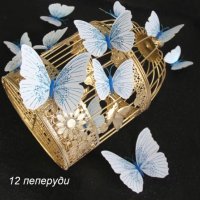 3D 12 бр pvc бели син кант самозалепващи пеперуди декорация за стена и мебел, снимка 2 - Други - 31222768
