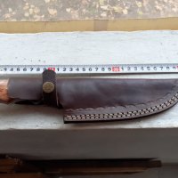 Страхотен ловен нож дамаска стомана нов с кожена кания, снимка 7 - Антикварни и старинни предмети - 38286224