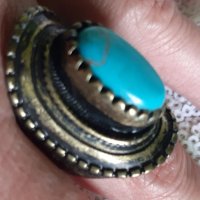 Уникален винтидж пръстен с Тюркоаз , снимка 3 - Обеци - 40805480