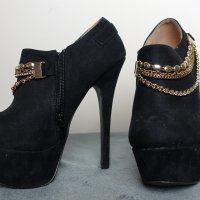 Черни велурени обувки на висок ток и платформа, снимка 3 - Дамски обувки на ток - 38267448