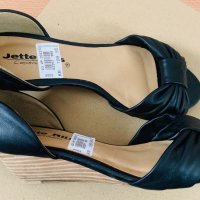 Обувки нови, Gette riis copenhagen, черни, кожа, с етикет,№ 38, стелка 24 см, платформа-отзад 4 см, снимка 1 - Дамски обувки на ток - 42629219