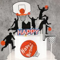 Баскетбол Баскетболисти с кош Happy сет картонени топери украса декор за торта рожден ден, снимка 1 - Други - 31486024