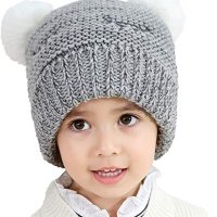 Нова весела топла мека плетена шапка за деца 1-5 години Сива, снимка 1 - Бебешки шапки - 33764615