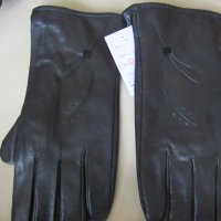 Черни дамски кожени ръкавици с подплата от естествена кожа, нови, снимка 1 - Ръкавици - 31594407