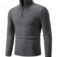 Мъжки ежедневен едноцветен пуловер с половин цип и стояща яка, 10цвята - 023, снимка 11 - Пуловери - 42784816