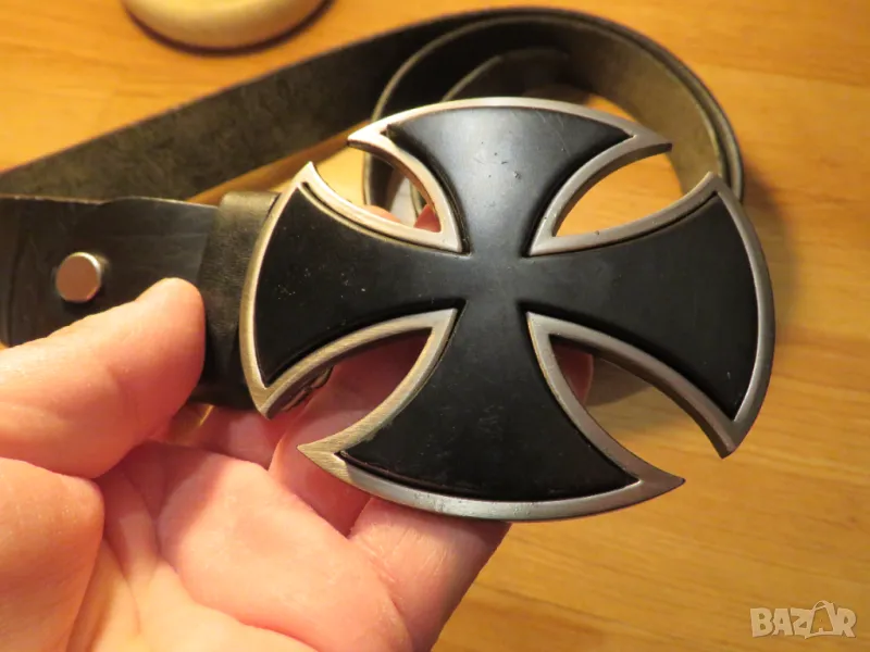 Щатски Моторджийски колан колан за мотор с черен малтийски кръст рокерски колан, снимка 1