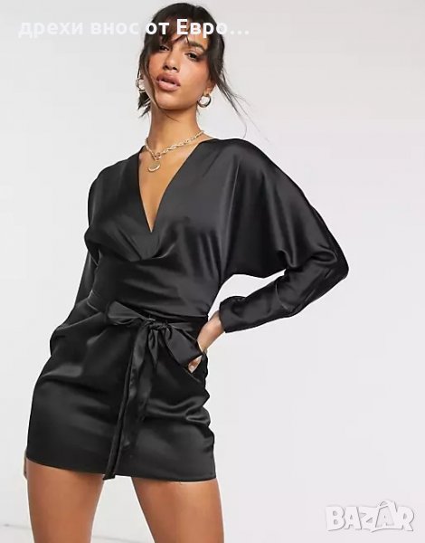 ASOS DESIGN Малка черна рокля сатен 38, снимка 1