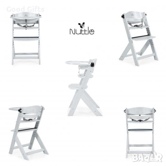 2в1 БЯЛ ДЪРВЕН СТОЛ ЗА ХРАНЕНЕ NUTTLE, снимка 1