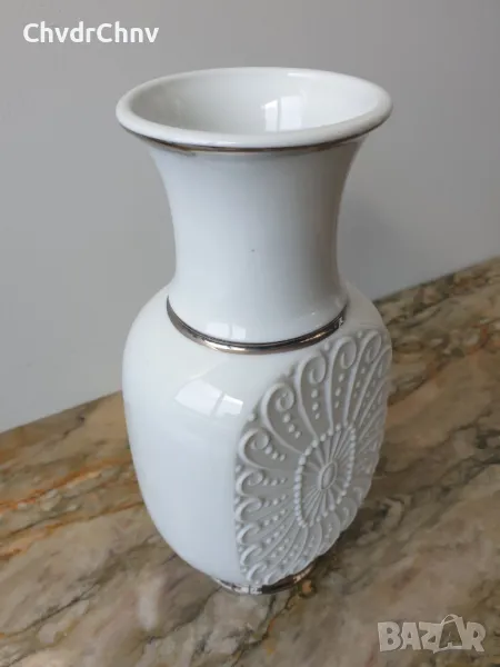 Royal KPM 20см/КПМ Бавария стара.немска порцеланова ваза/бяла-модернизъм-бисквит-сребро, снимка 1