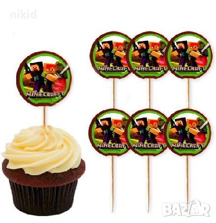 10 бр кръгли Minecraft Майнкрафт топери украса декор за кексчета мъфини парти , снимка 1