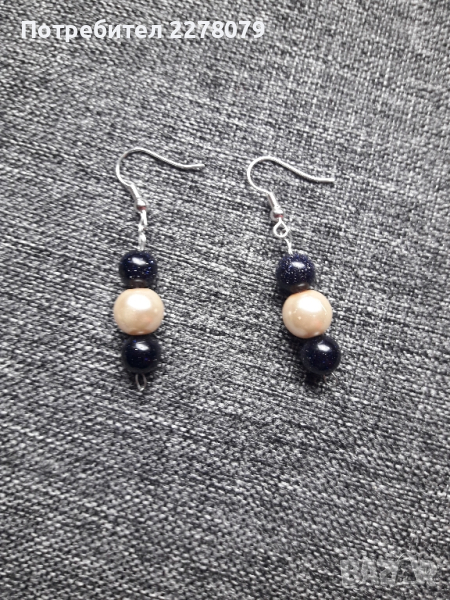 Обеци от авантюрин и перли - ръчна изработка, снимка 1