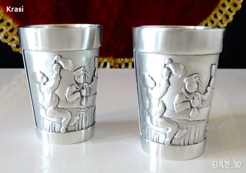 Чаши,шотове от калай с весели пияници, снимка 1