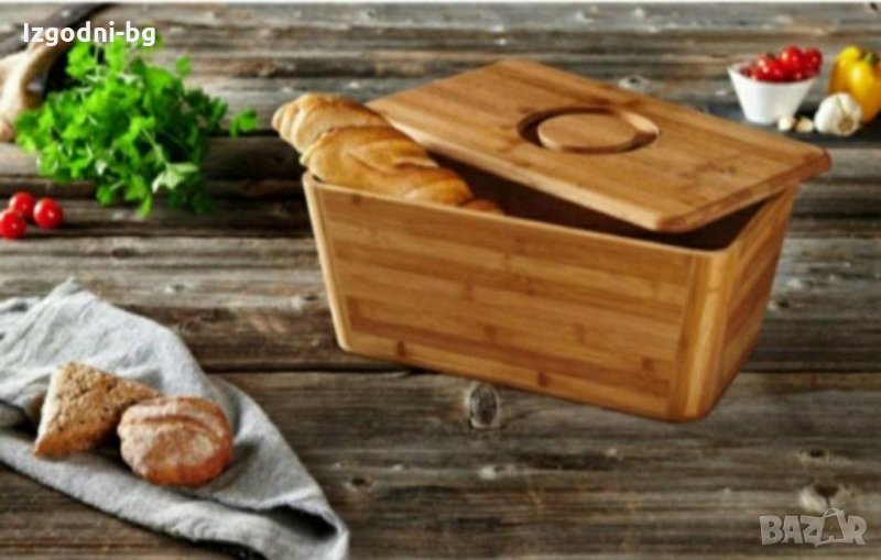 Бамбукова кутия за хляб с дъска за рязане, снимка 1