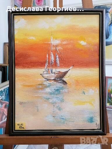 3бр.Морски Картини с маслени бои - морета и лодки, снимка 1