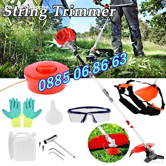 Бензинов тример 74 куб., моторна косачка за трева + самар , снимка 1