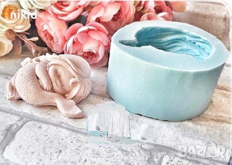 3D Свита русалка момиче силиконов молд форма за декорация украса торта фондан шоколад гипс свещ, снимка 1