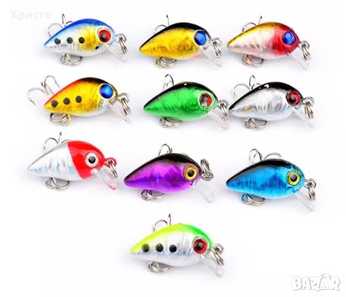 10 броя мини воблери с кутия за 14 лева. - блесни примамки риба, снимка 1