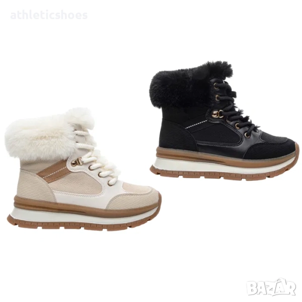 Дамски зимни боти в черно и бежово-2134, снимка 1