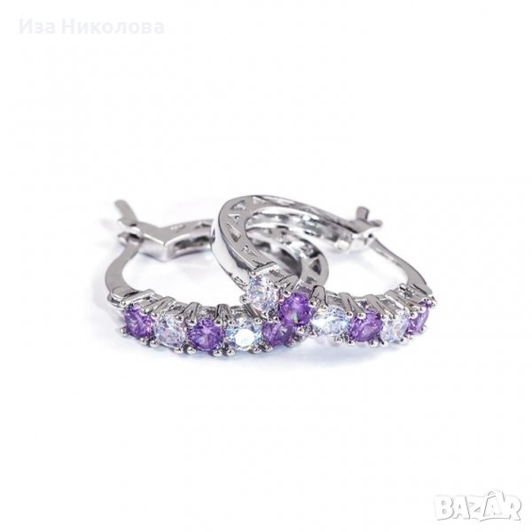 Обеци от медицинска стомана, аметист и сапфир, снимка 1