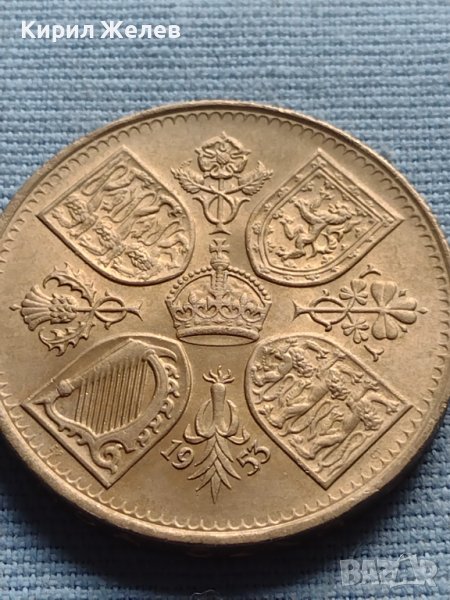 Монета 5 шилинга 1953г. Великобритания 25г. Управление на Елизабет втора 40418, снимка 1