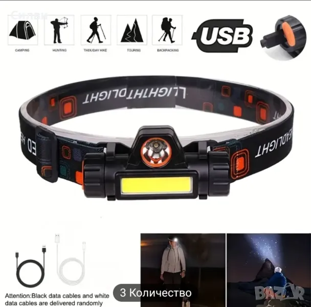 Челник зарежсащ се през УСБ лек и удобен водоустойчив мощен регулируем НОВ Комплект, снимка 1