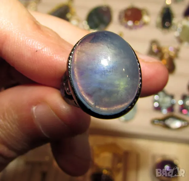 925 сребърен пръстен с аквамарин 18 карата, камък 19x15мм, общо тегло 9.7гр., снимка 1