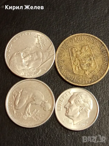 Четири монети от цял свят ГДР, АМЕРИКА, ЧЕХОСЛОВАКИЯ за КОЛЕКЦИЯ ДЕКОРАЦИЯ 34486, снимка 1
