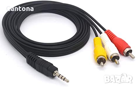 Аудио видео кабел Stereo Jack 3.5mm видео букса - 3RCA чинчове - 1,5 m, снимка 1