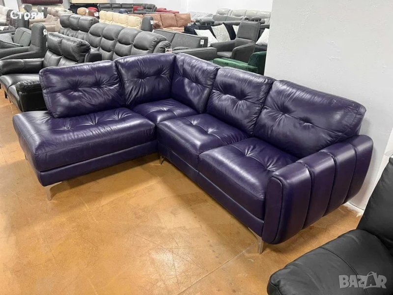 Лилав кожен ъглов диван, снимка 1