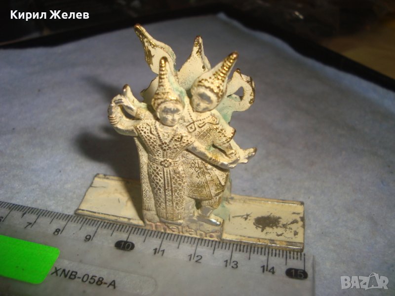 СТАРА ТРАДИЦИОННА ФОЛКЛОРНА ОЛОВНА СТАТУЕТКА - ПОСТАВКА Тайланд с ПОЗЛАТА и ЕМАЙЛ-ПАСТА 30949, снимка 1