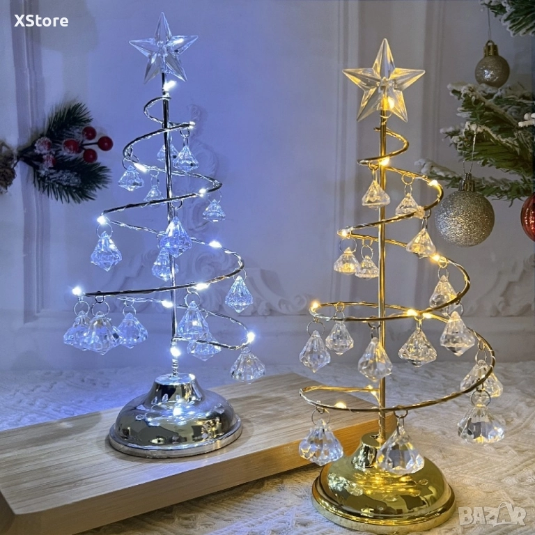 Акумулаторна нощна лампа LED нощна лампа коледна елха с ефект от диаманти., снимка 1