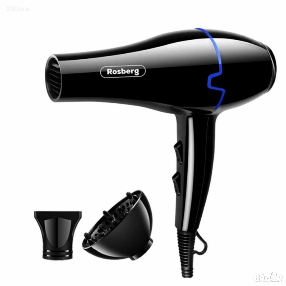 Сешоар Rosberg, 2000W, 3 степени на температура, 2 скорости, Черен, снимка 1