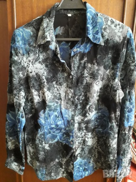 Дамска риза дълъг ръкав синьо и сиво, снимка 1