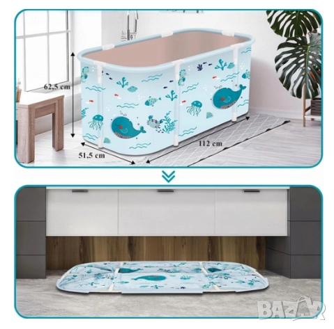 Сгъваема преносима вана XXL с възглавница и топлоизолация – Комфорт и удобство в малката баня, снимка 1