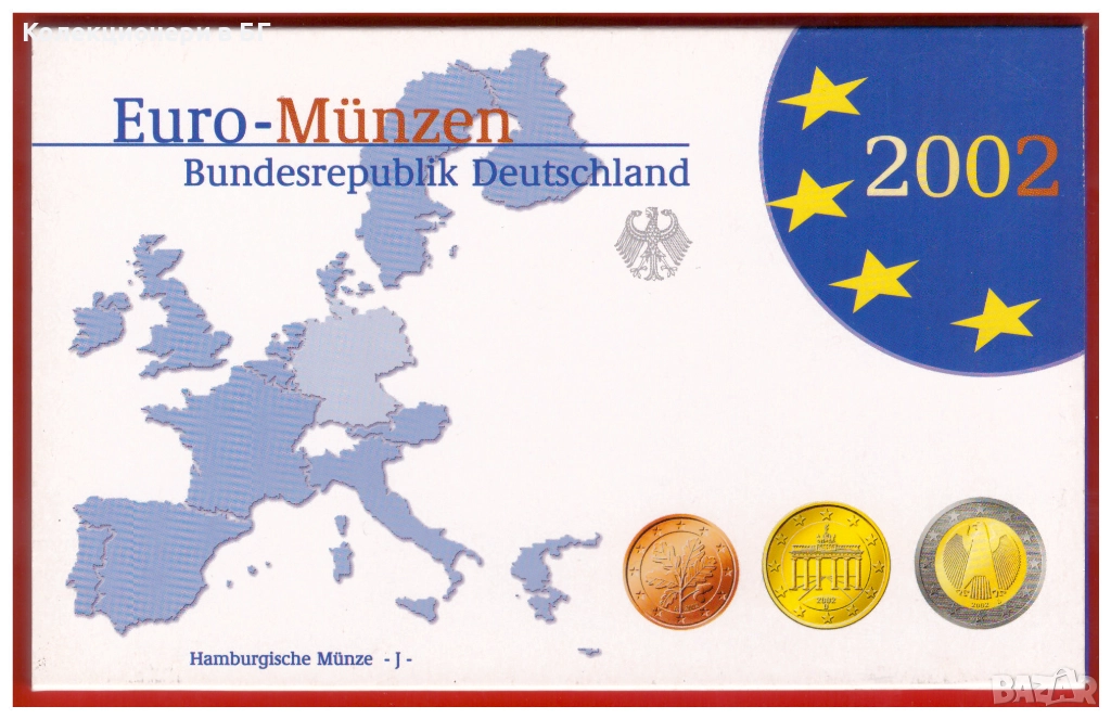 СЕТ ГЕРМАНСКИ ЕВРО /PROOF/ МОНЕТИ 2002 /J/, снимка 1